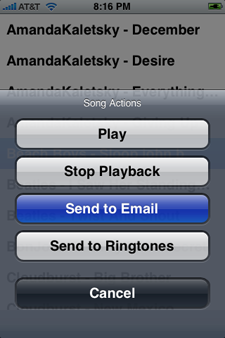 SendSong en el iPhone