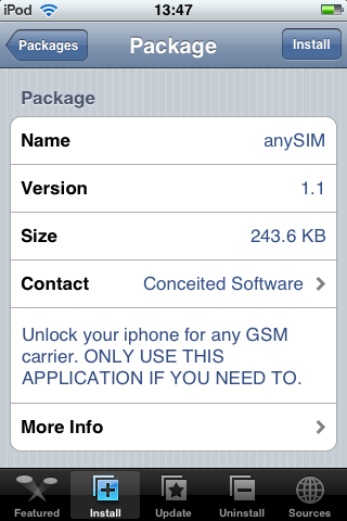 AnySim en el iPod Touch